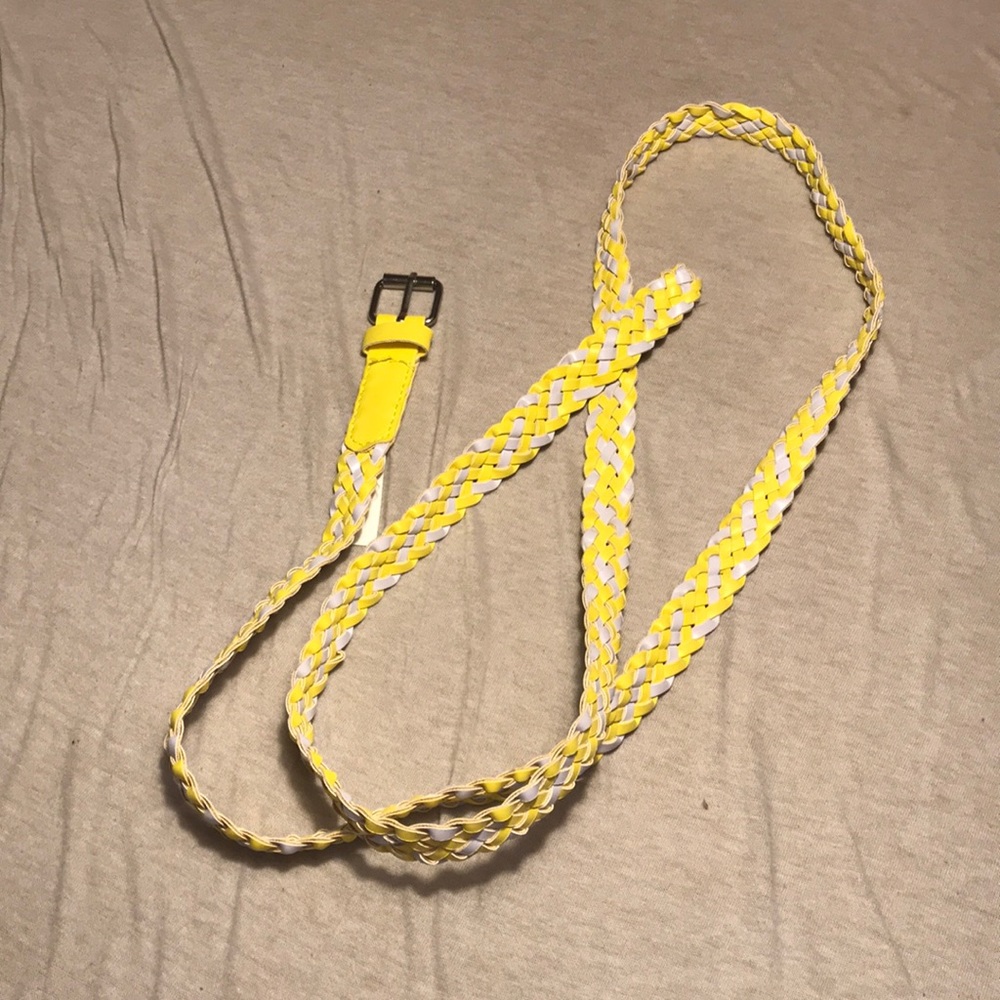 Yellow and white braided skinny belt
